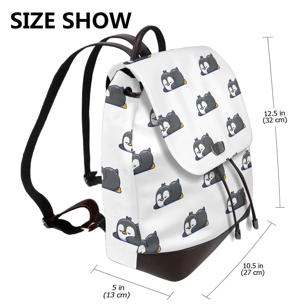 Penguin Women Soft Leather Backpack Large Capacity Multi Pockets Work Travel Ladies Casual Rucksack