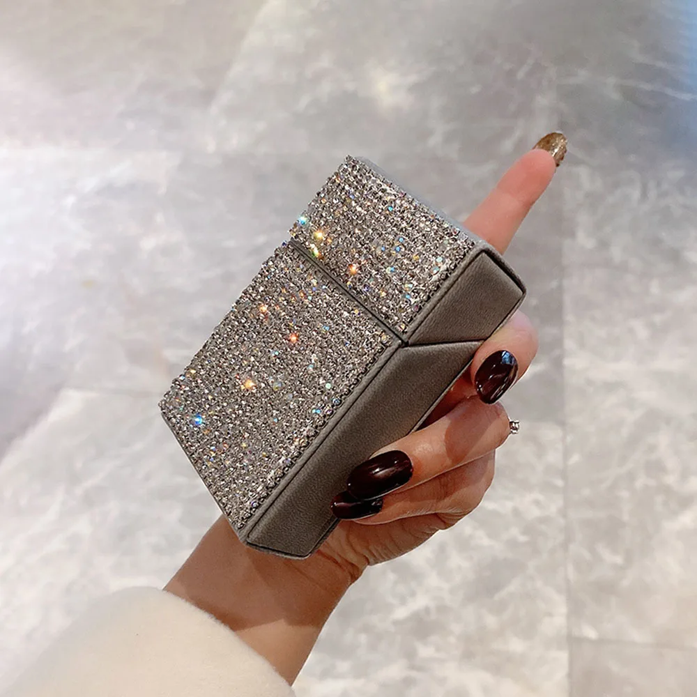 Diamond PU Cigar Cigarette Case Waterproof Tobacco Case Pocket Container Cigarette Accessories Rhinestones Cigarette Packet