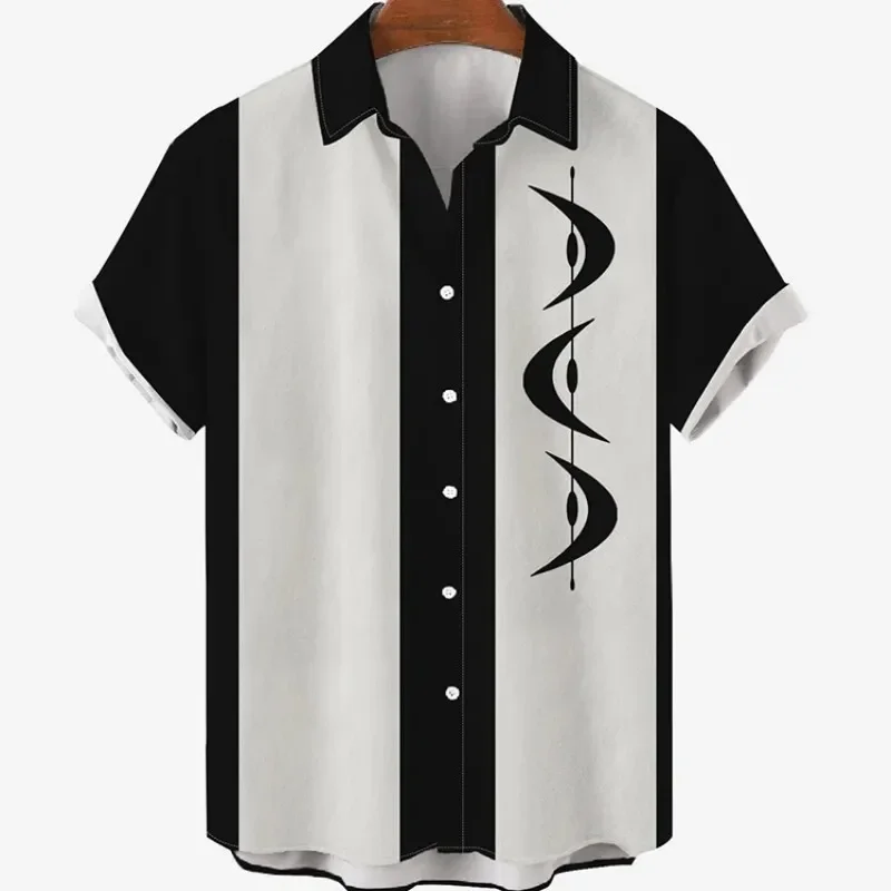 Summer Dopamine Contrasting Vertical Stripe Short Sleeved Shirt for Men and Women with Square Star Print Breathable Shirt