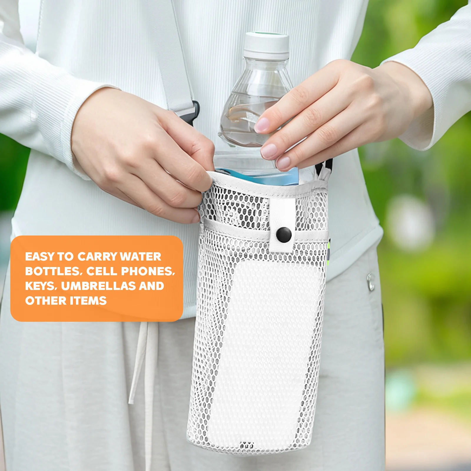 3Pcs Mesh Water Bottle Bag Crossbody Style Adjustable Strap for Hiking Travel Daily Use Lightweight Pouch Cup Bags