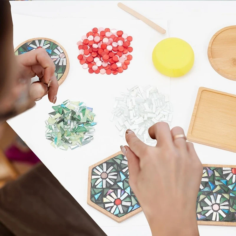 3 Styles DIY Mosaic Craft Set Floral Mosaic Bamboo Coaster Set For Handmade Art Home Decoration