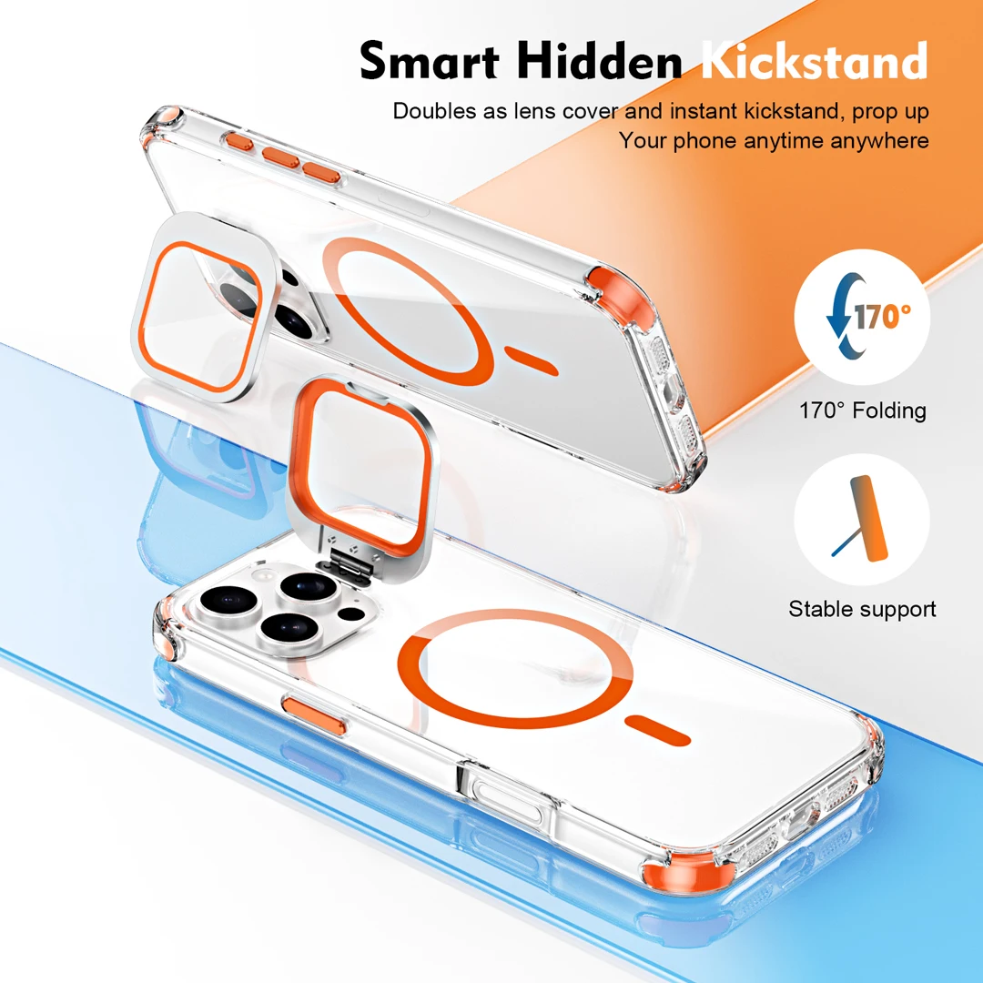 

Cost Effective Lens Film Protector Bracket Stand Case For iPhone 12 13 14 15 16 17 Pro Max Plus Magnetic Wireless Charge Cover