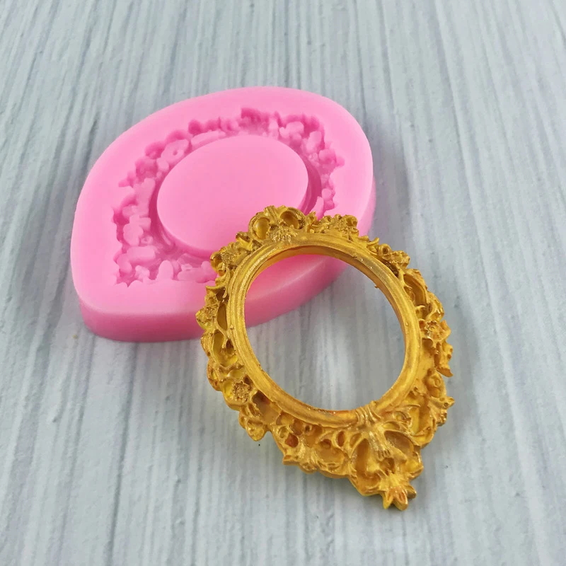 1 piece, European retro mirror frame, photo frame, flower border, silicone mold, chocolate flip sugar cake mold