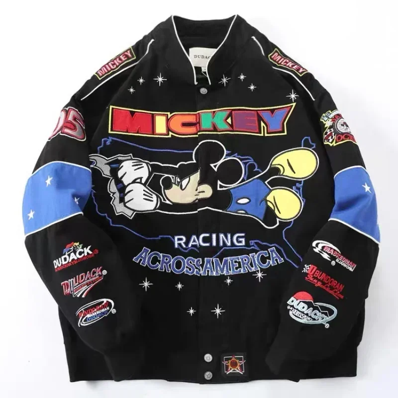 Trendy American Style Handsome Loose Coat New Men's And Women's Motorcycle Clothing Cartoon Baseball Uniform Jacket Streetwear