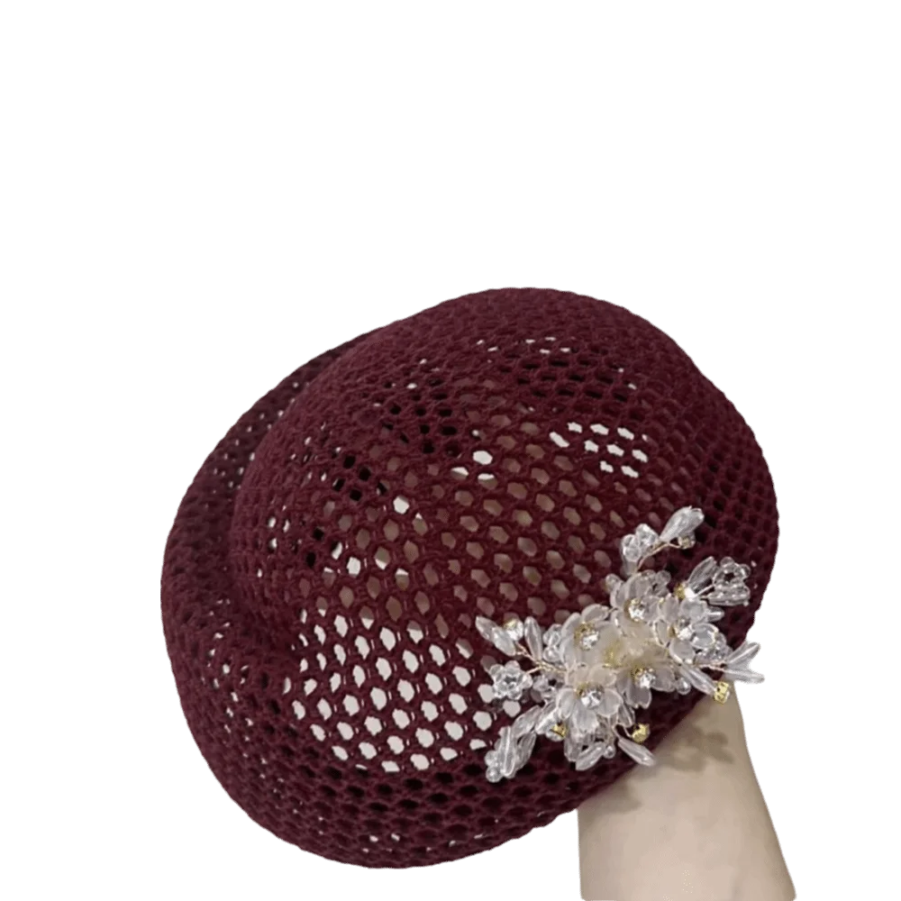 Fashion French Hollow Out Beret Korean All-match Floral Painter hat Ethnic Polyester Women Knit Fabric Cap Leisure