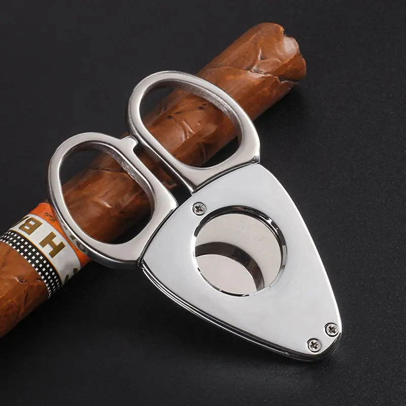 Stainless steel cigar clippers, hand-held, with sharp cigar blades. Special clippers for Cuban cigars, portable