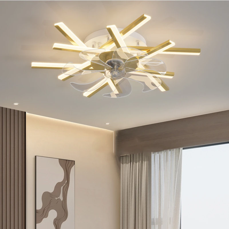 Electric Remote Control Fan Chandelier Mute Blades Home-appliance Led Lights Kitchen Dining Table Modest Ceiling Lamps for Room