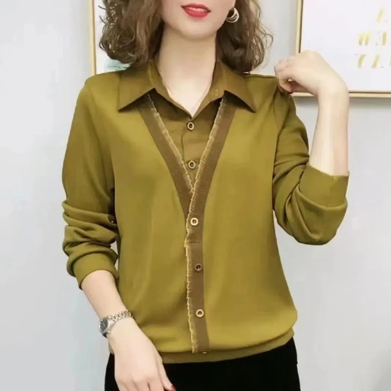 

Весенне-осенняя новая однотонная искусственная рубашка из двух предметов, женский уличный лоскутный кардиган на пуговицах, элегантные универсальные шикарные топы