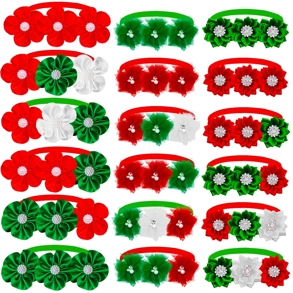 60PCS Christmas Decorate Dog Bowtie Flower Collar Small Dog Cat Bow Ties Collar Festival Dog Supplies Accessories for Puppy