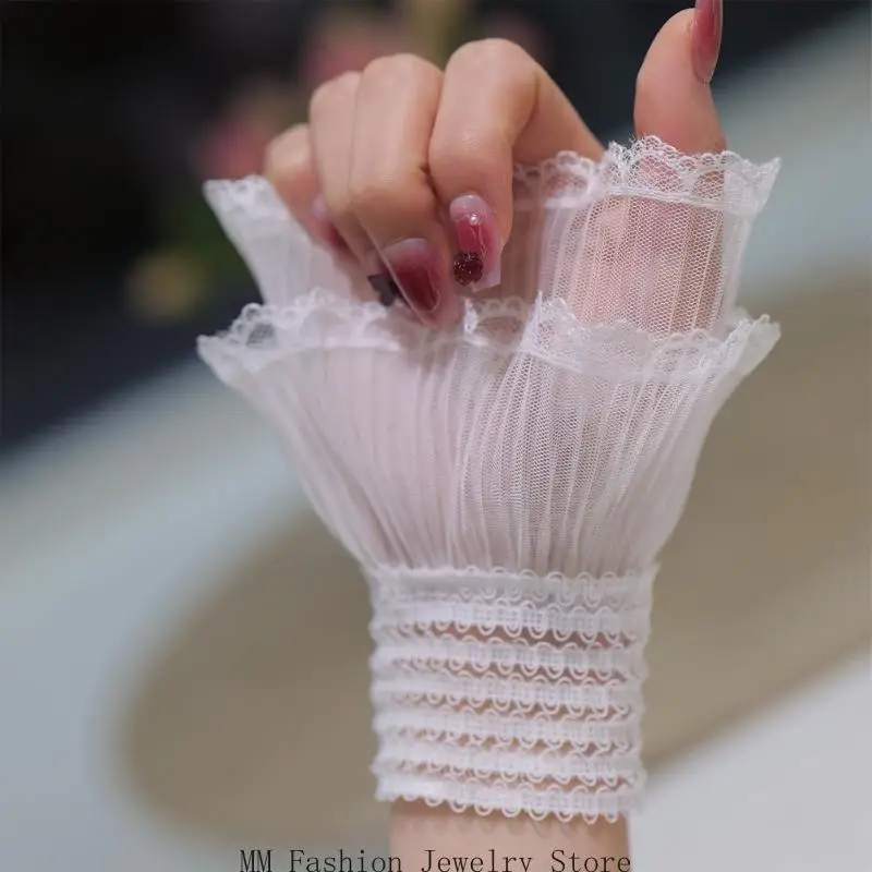 Elegant Lace Embellished Hand Warmers See Through Wrist Cuffs Suitable For Women D0UB