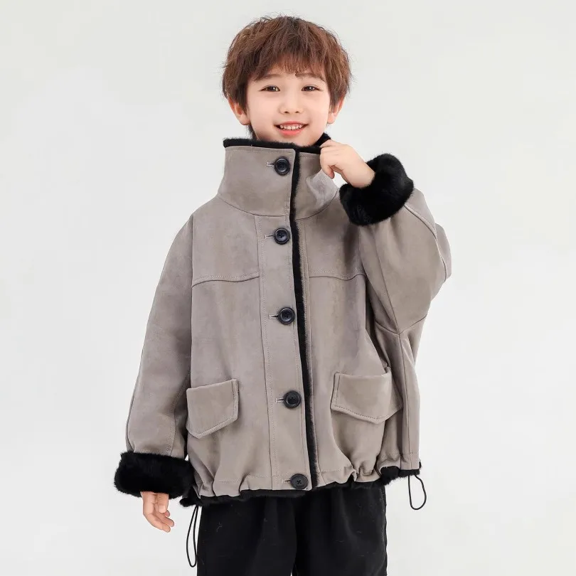 

Детская одежда из искусственного меха норки, мотоциклетная кожаная куртка, двухсторонний воротник-стойка A4828