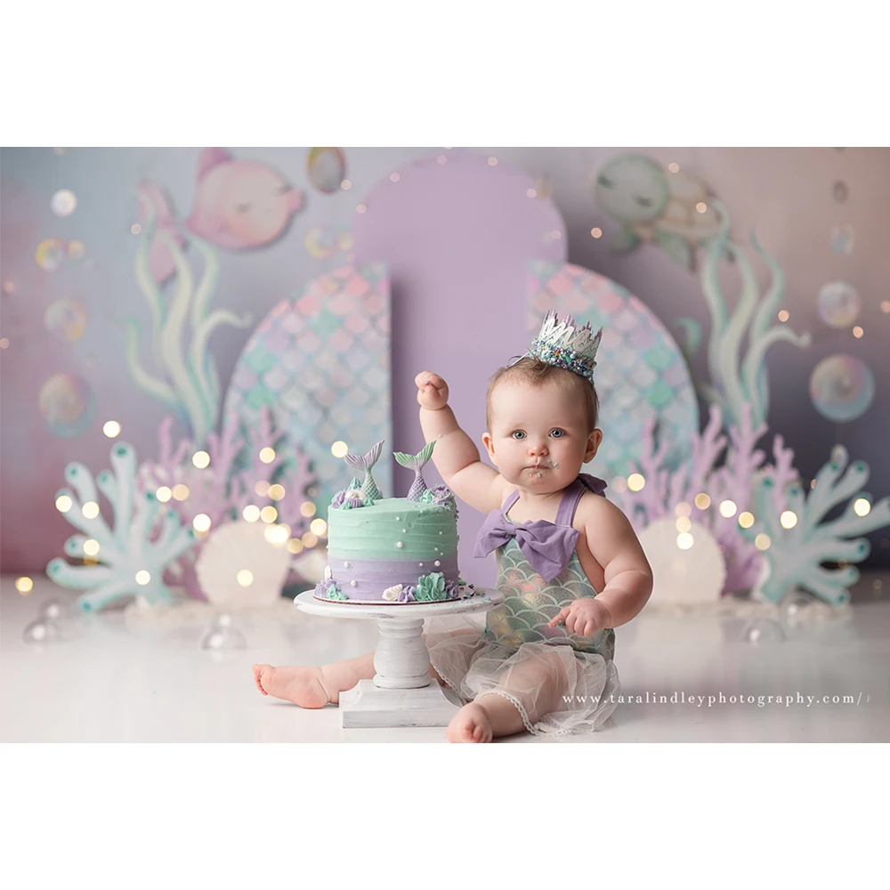 Underwater World Theme Photography Backdrops Mermaid Photo Background Cloth Kids Birthday Cake Smash Portrait Photo Studio Props