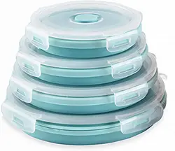Silicone Collapsible Food Storage Containers-Prep/Storage Bowls with Lids – Set of 1 Round Silicone Lunch Containers – Microwave