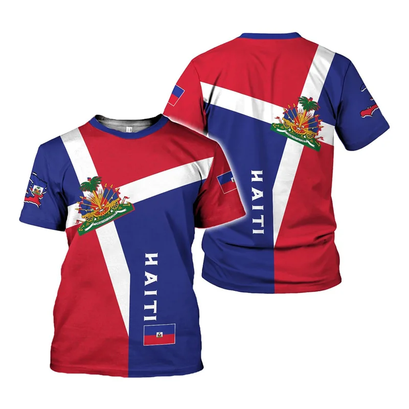 New In Haitian Flag Pattern Men's T-shirt 3D Printed Haiti National Day Short Sleeves Fashion Tops T Shirts Round Neck Tee Shirt
