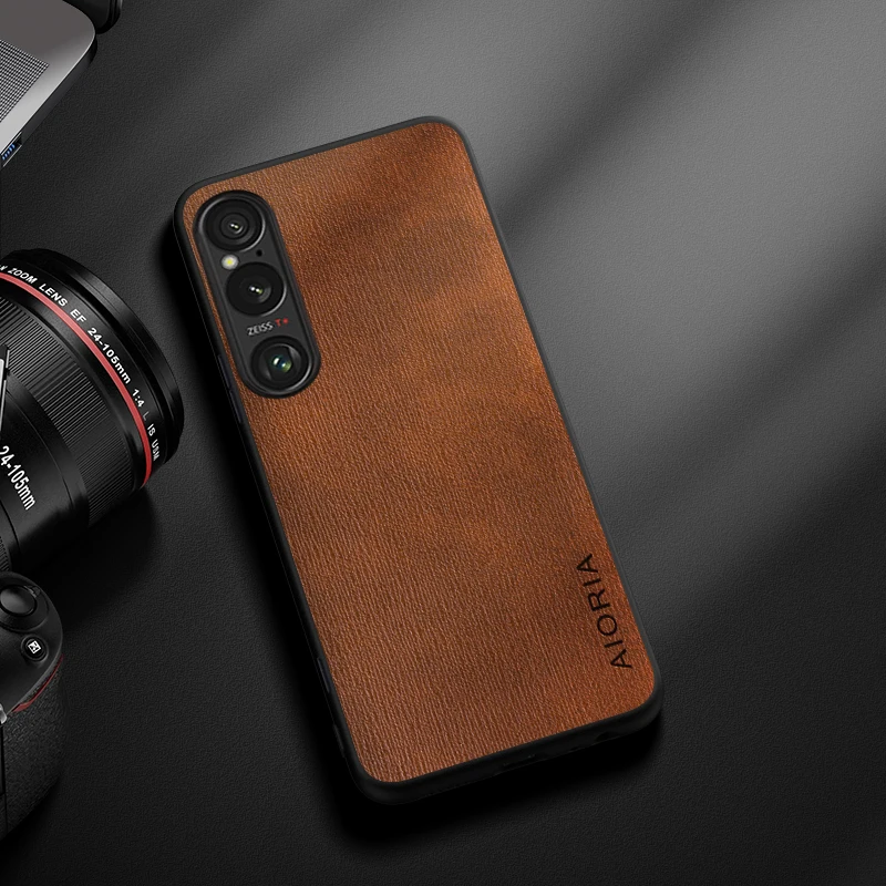 Sony Xperia 1 III IV V VI 10 III IV V 디자인용 케이스 Sony Xperia 10 VI용 단순하고 가볍고 내구성이 뛰어난 가죽 나뭇결 커버