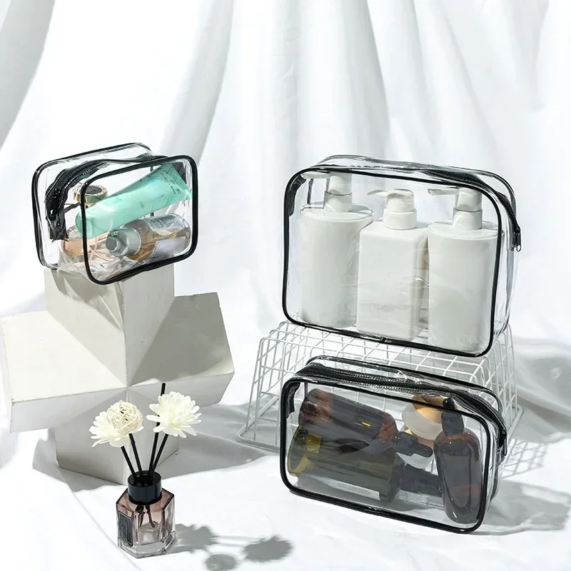 Transparent Black Zipper Makeup Bag Organizer Box Women Men Travel Clear Cosmetic Bag Case Waterproof Toiletry Wash Make Up Bags