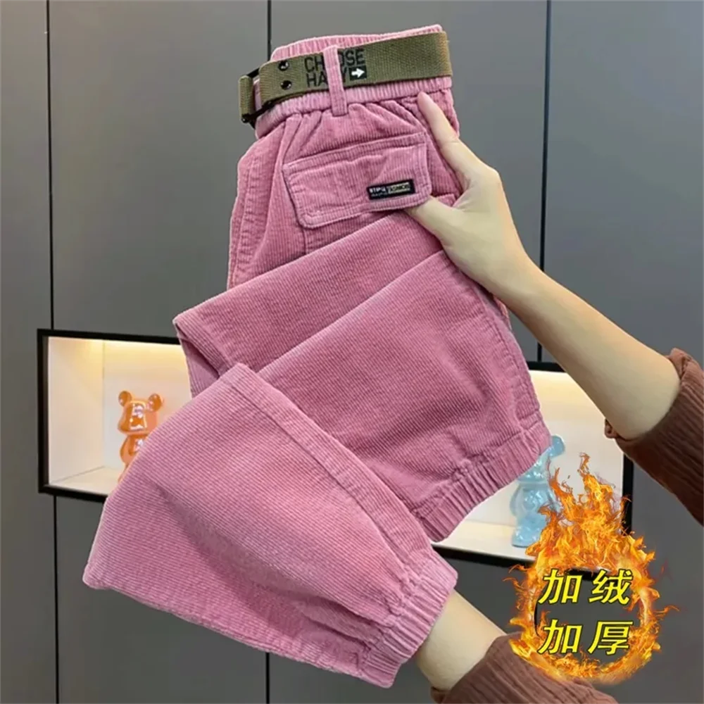 

Women's Pants Autumn and Winter new Fashion High-end Overalls Women's High Waist Loose Slim Joker Corduroy Pants Tied Feet Pants