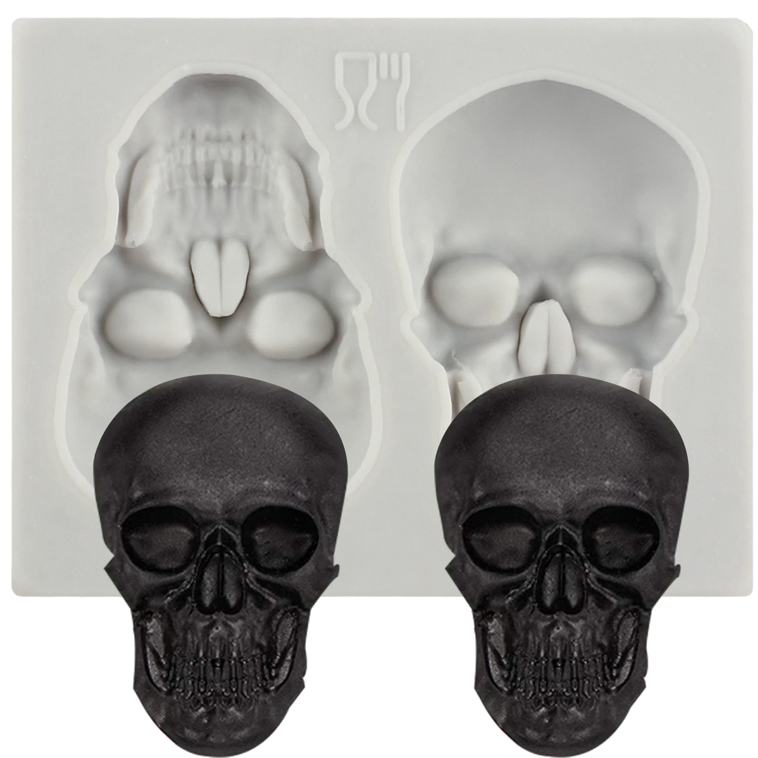 Moldes de silicona con forma de calavera y cabeza de esqueleto, herramientas de decoración de tortas con fondant y calavera de Halloween, molde de resina para dulces y Chocolate