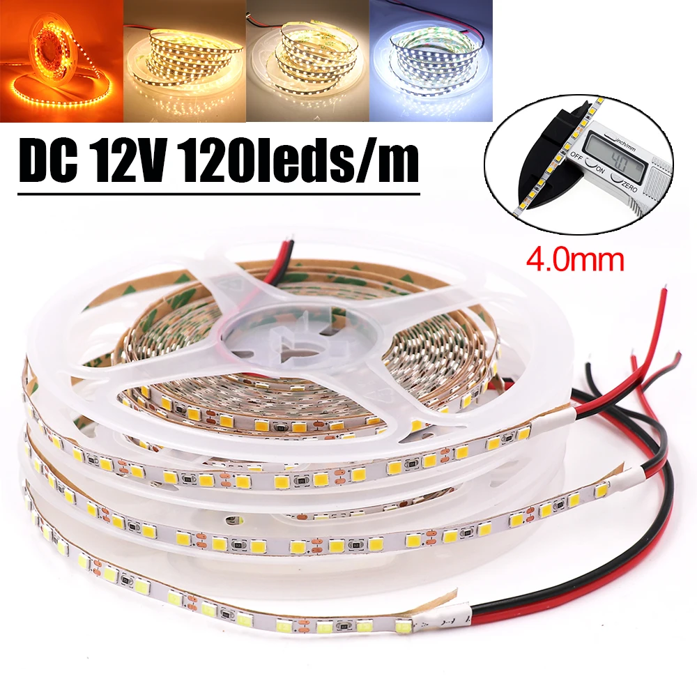 Taśma LED 12V 2835 diod LED 4MM diod LED/M pomarańczowa biała 3000K 4000K 6000K elastyczna taśma LED do dekoracji domu