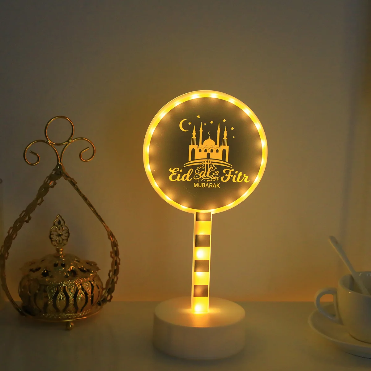 Ramadan Festival LED Table Light, Castle Moon Road Sign, Battery‑Powered (Batteries Not Included), Home & Party Use