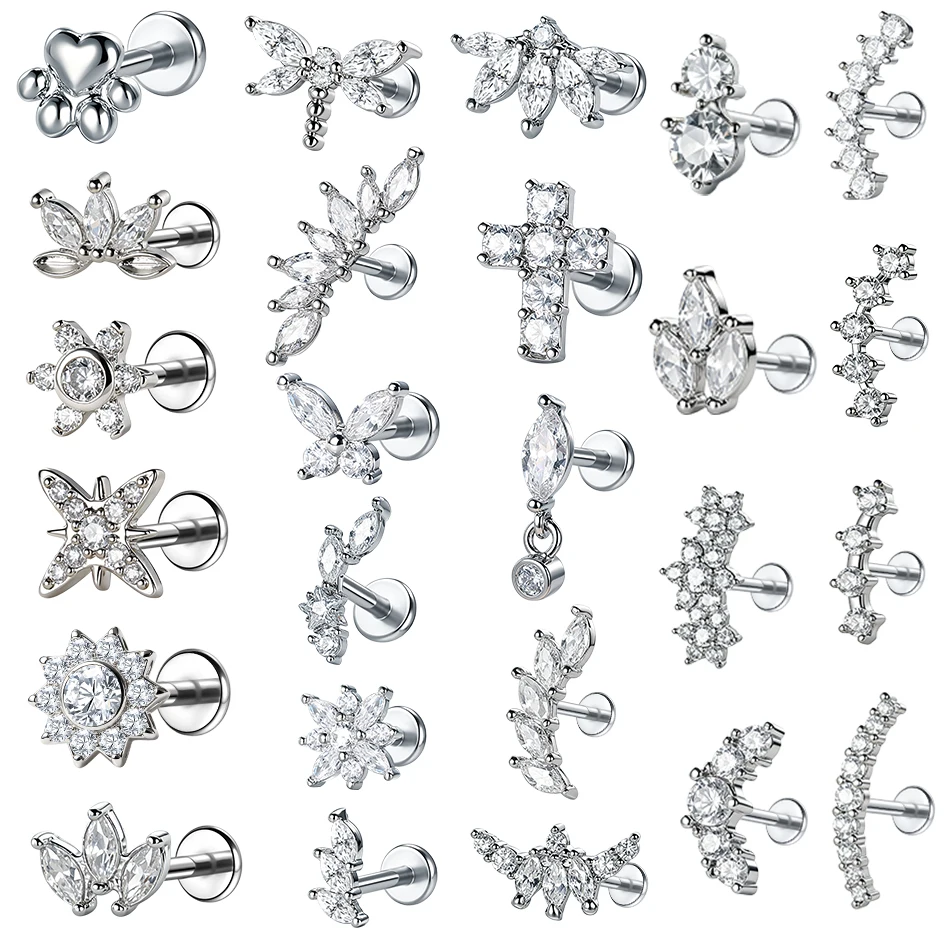 Body Jewelry Internally Threaded - 1Pc Stainless Steel Flower Zircon Helix