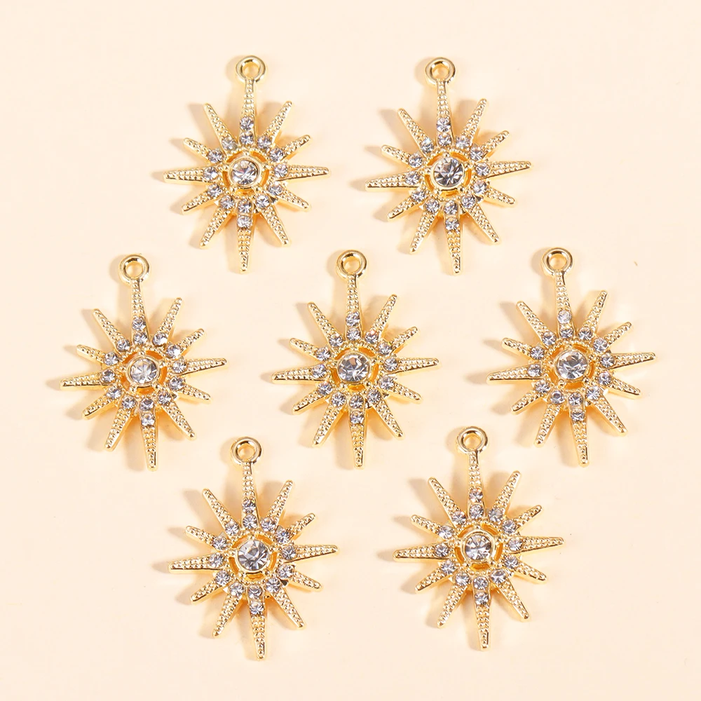 10Pcs High Quality Gold Color Zircon Sun Charm Jewelry Making Supplies Diy Crystal SunFlower Pendant Necklace Earrings Accessory