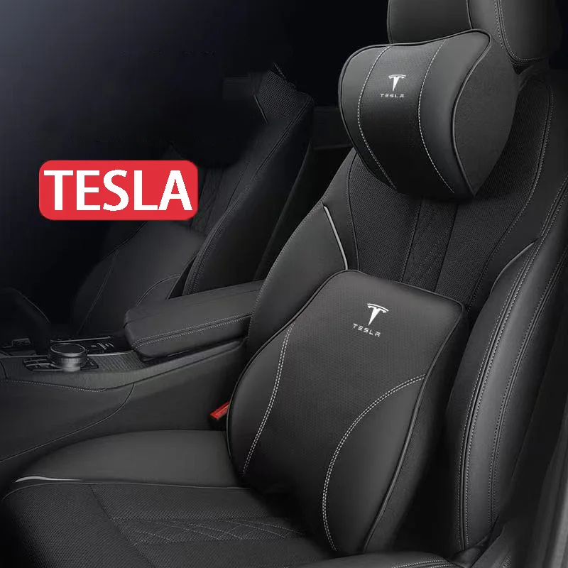 

Car Logo Neck Pillow Seat Headrest Lumbar Support Pillow Spine Protect For Tesla Model 3 Model S Model X Model Y Roadster SpaceX
