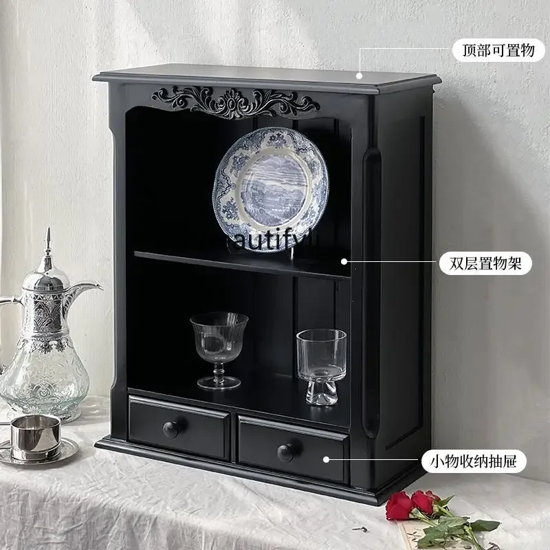 

Retro display cabinet French engraved black living room desktop household small toy display cabinet