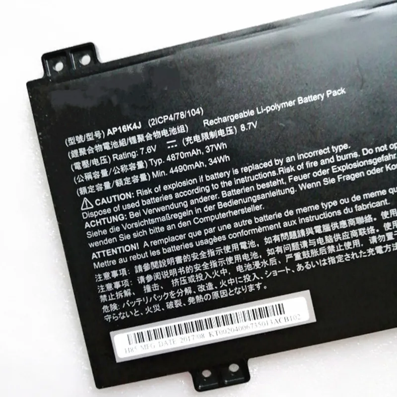 Imagem -04 - Bateria do Laptop Ap16k4j Ap16k5j 7.7 37wh 4810mah para Chromebook 11.6 Spin 11 R751t R751tn Cp511 C5p3 N14n N16q14 C6dq