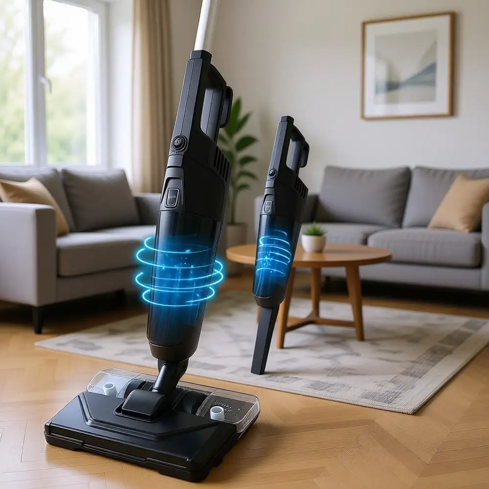 

Compact Vacuum & Mop Combo - 3 Filters/Microfiber Pads, Corded Stick Vacuums, Electric Brooms - 600W, 25Kpa Suction for Home Cle