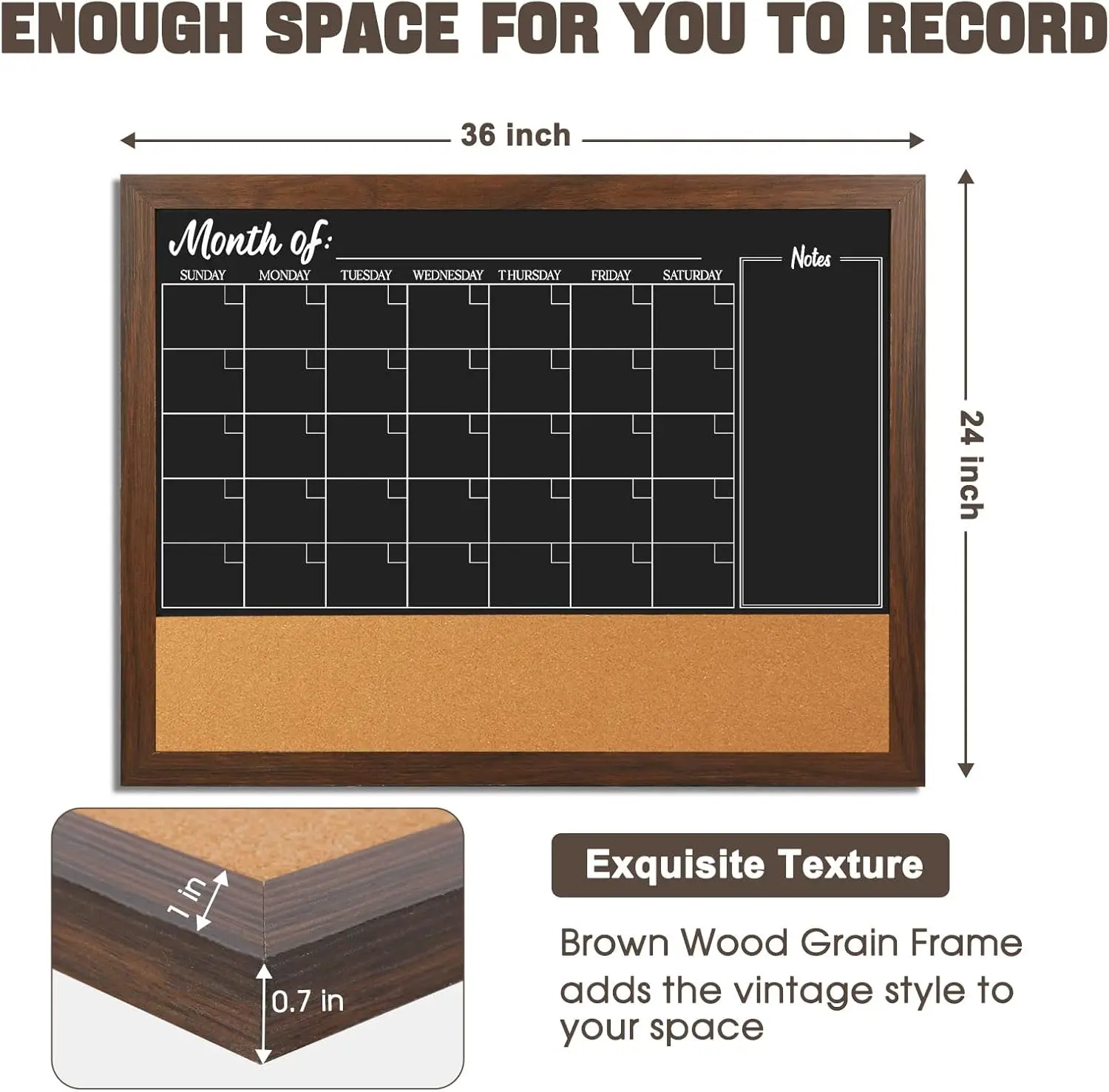 مجموعة سبورة الفلين المغناطيسية الكبيرة، لوحة إعلانات تقويم الحائط مقاس 24 × 36 مع إطار ريفي وملحقاتها #4