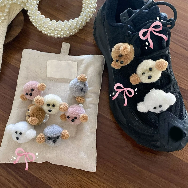 1 Pair Cute Plush VIP Dog Shoe Sweet And Cute Versatile Lace Buckle Charms Accessories Sneakers DIY Decoration For Woman Kids