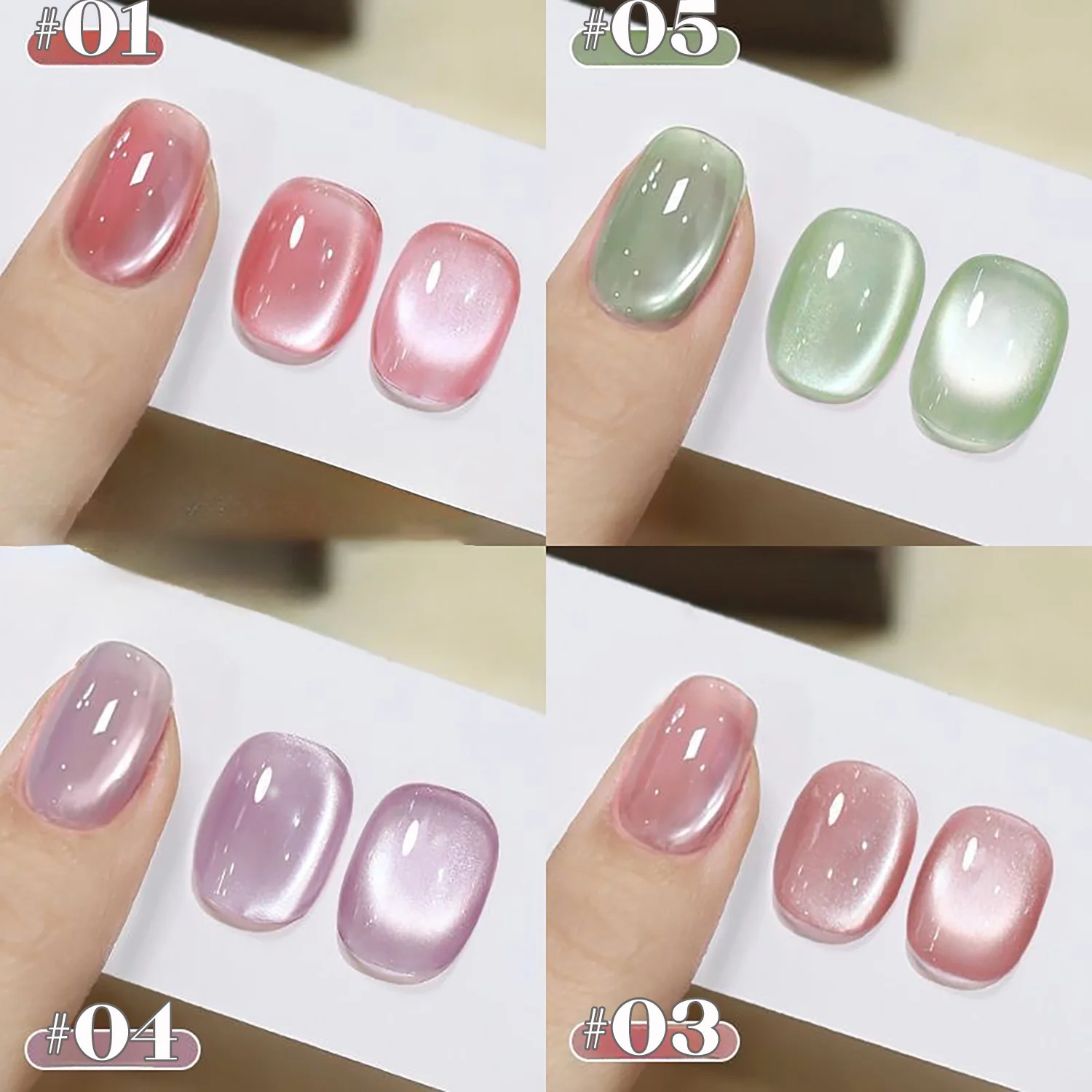 1-12 piezas SHAKA Spring Ice Transparent Pink Green Glass Bead Cat Eye Gel Nail Polish 2026 Gel Súper Brillante Popular Blanqueador