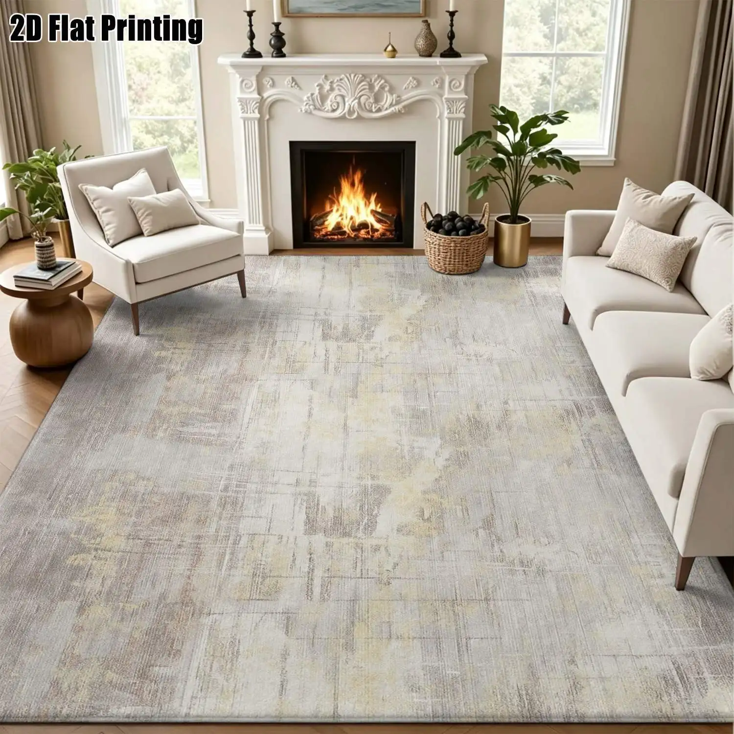 1Pc 2D Printed Beige Abstract Art Pattern Carpet, Nordic/Modern Minimalist/European/Geometric Striped/Vintage Style, Home Decor, Multi-Size, Machine Washable, Suitable for Entrance/Dining Room/Foyer/Bedroom/Living Room