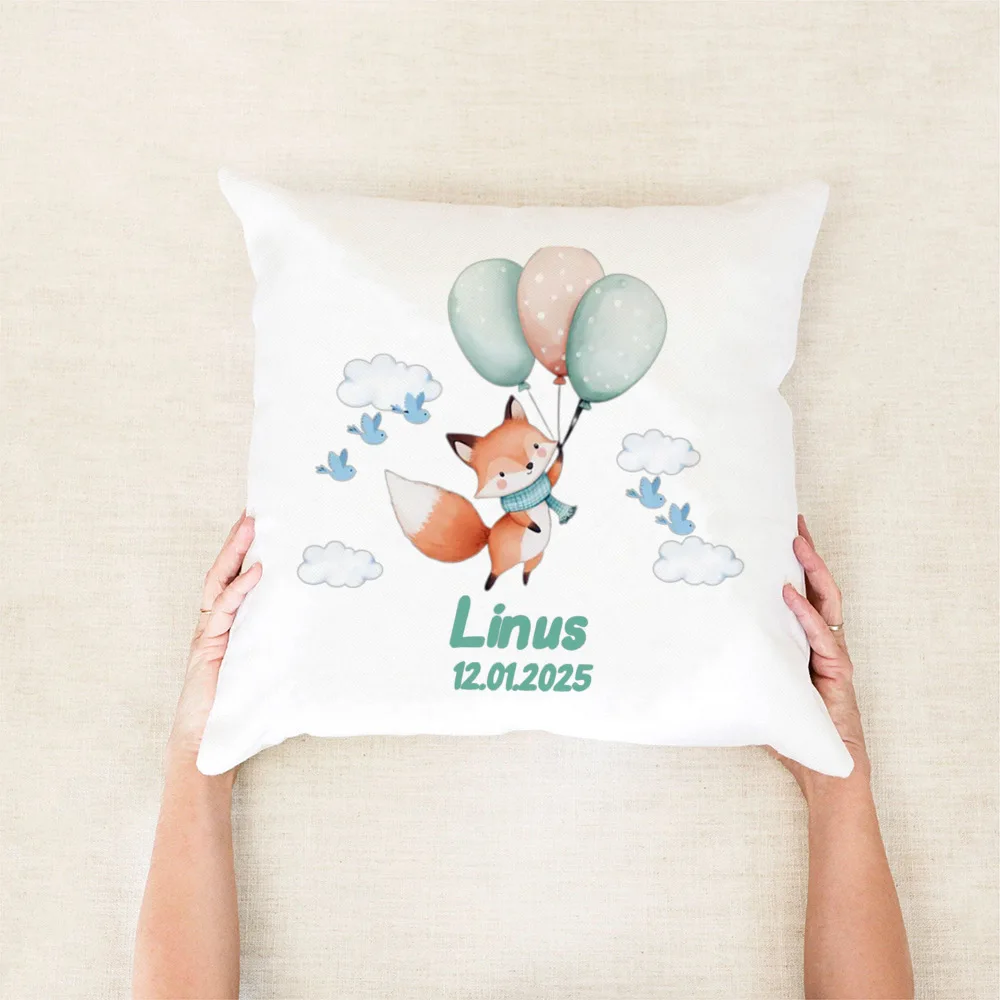 (أكياس الوسائد فقط) كيس وسادة مخصص باسم وتاريخ الميلاد، مناسب للاحتفال بعمودية أو حديثي الولادة، حوت لطيف