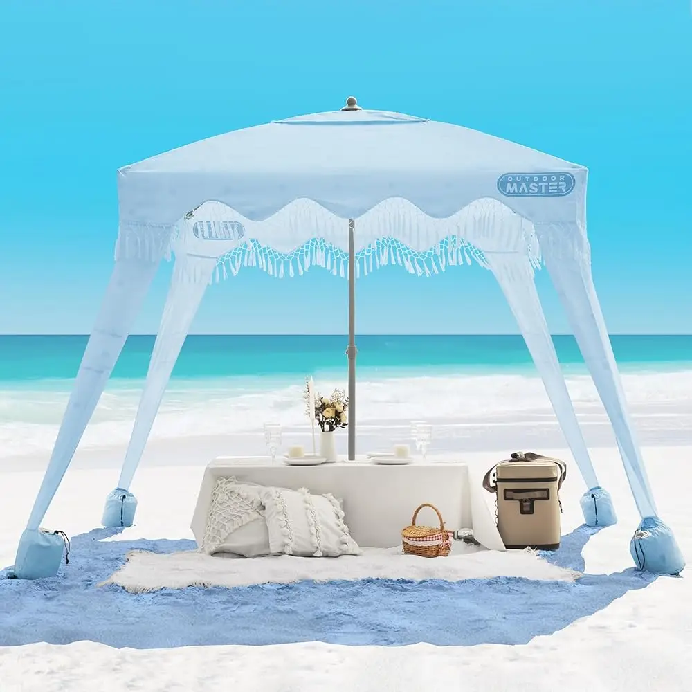 

Beach Cabana With Fringes, Portable 6' X 6' Beach Canopy For Sand, Easy Set Up Beach Shelter, Luded Side Wall, Upf 50+ Uv