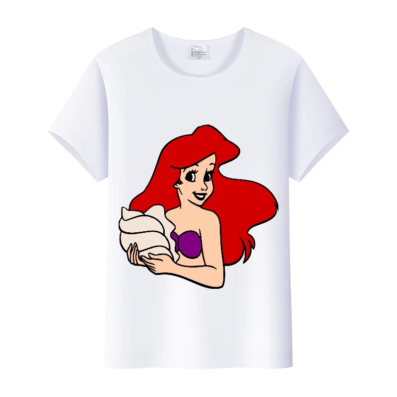 Disney Mermaid Princess Woman T-Shirts Harajuku Streetwear Short Sleeve Ladies Shirt Summer Girl Tops Child Clothing Female Tees