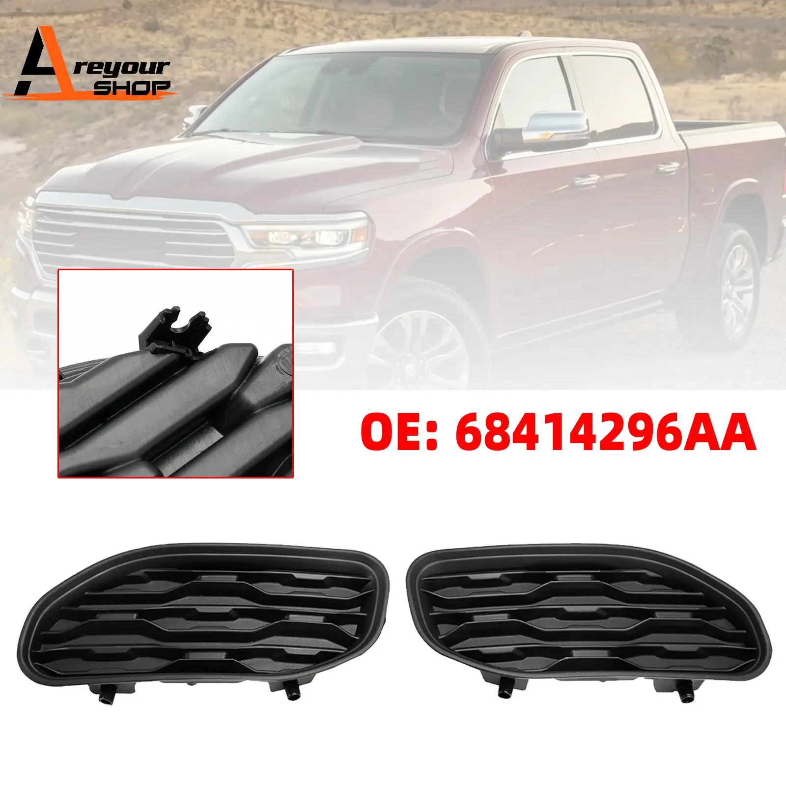 Areyourshop Front Left & Right Side Bumper Bezel 8414296AA for Ram 1500 2019 2020 2021 2022 2023 2024