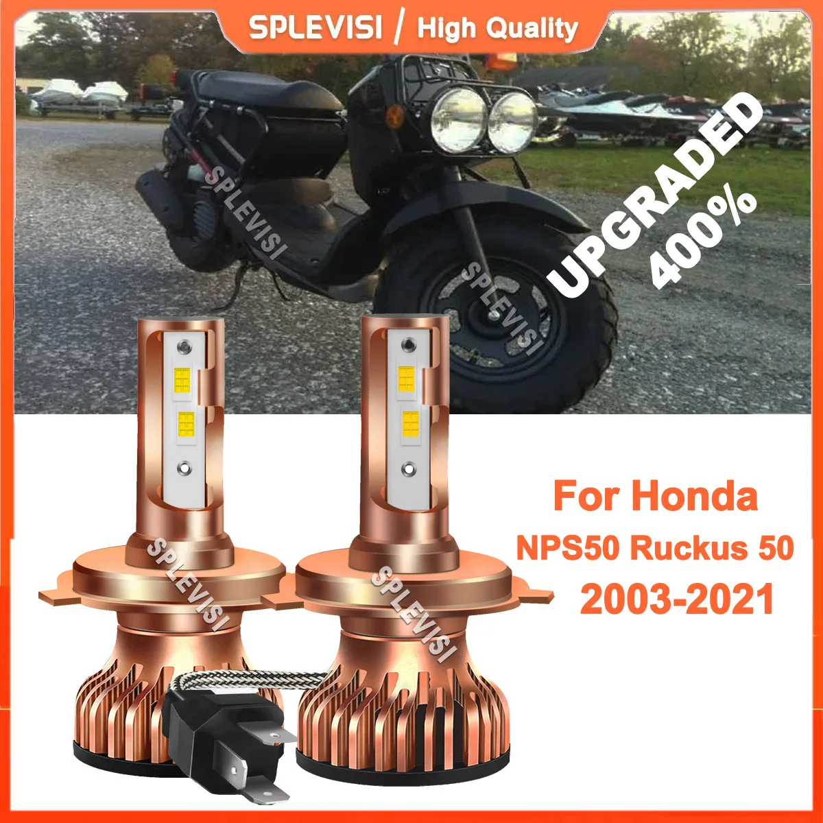 2x Headlight Motorcycle LED Headlight Headlamp High Low Beam For Honda NPS50 Ruckus 50 2003-2021 2004 2005 2006 2007 2008 2009