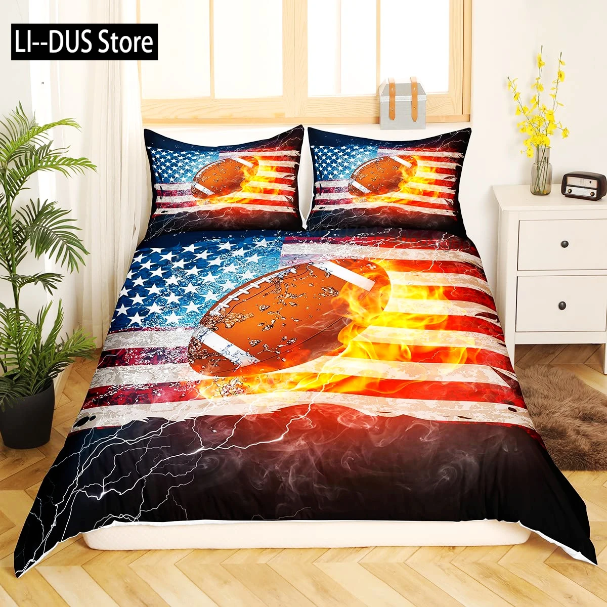

American Flag Duvet Cover, Boys Football Comforter Cover Bedding Set for Kid Teen Adult Bedroom Decor 3 Pieces with 2 Pillowcase
