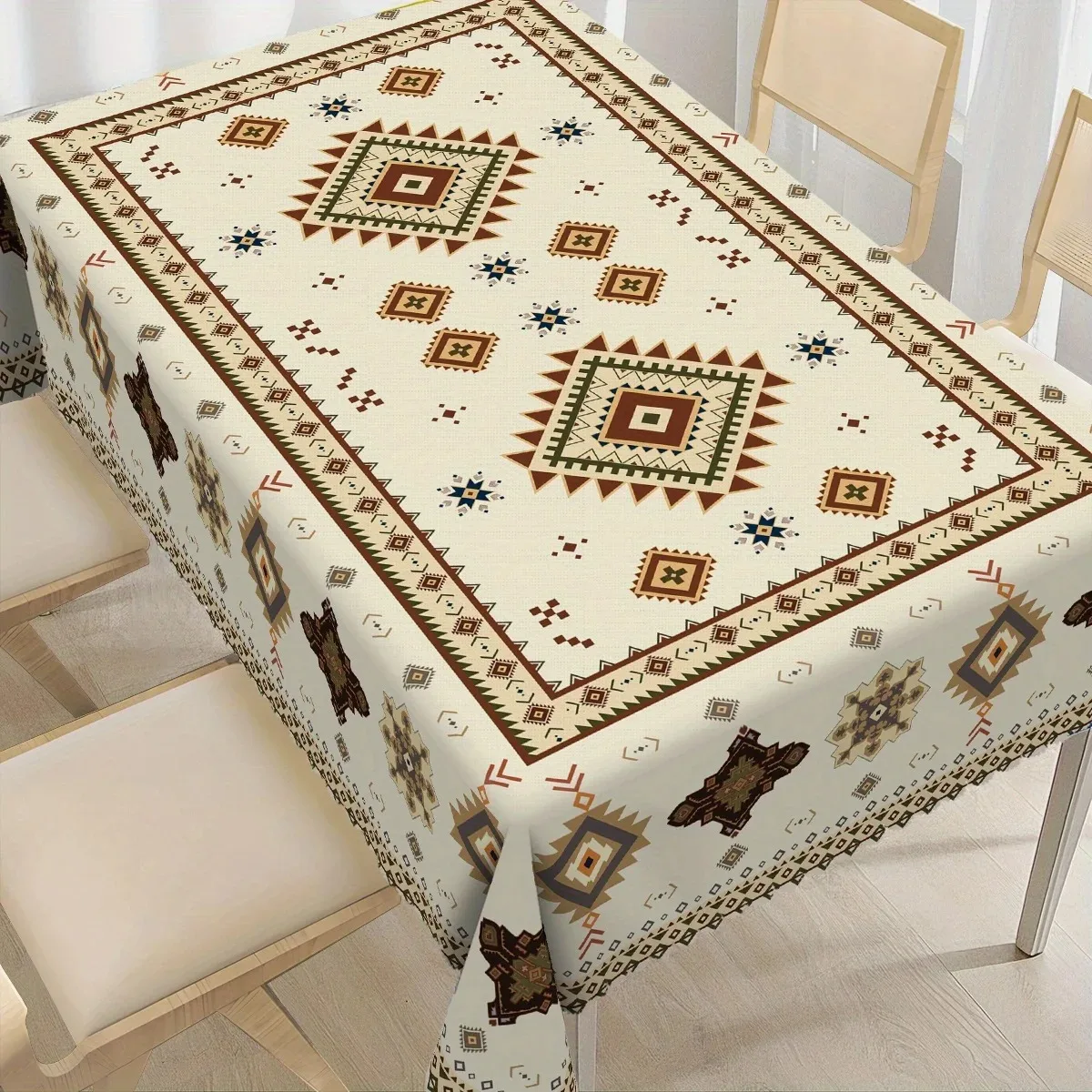 

Bohemian Tribal Tablecloth Waterproof Polyester 2D Flat Printed Geometric Table Cover For Dining Room Kitchen Home Decor