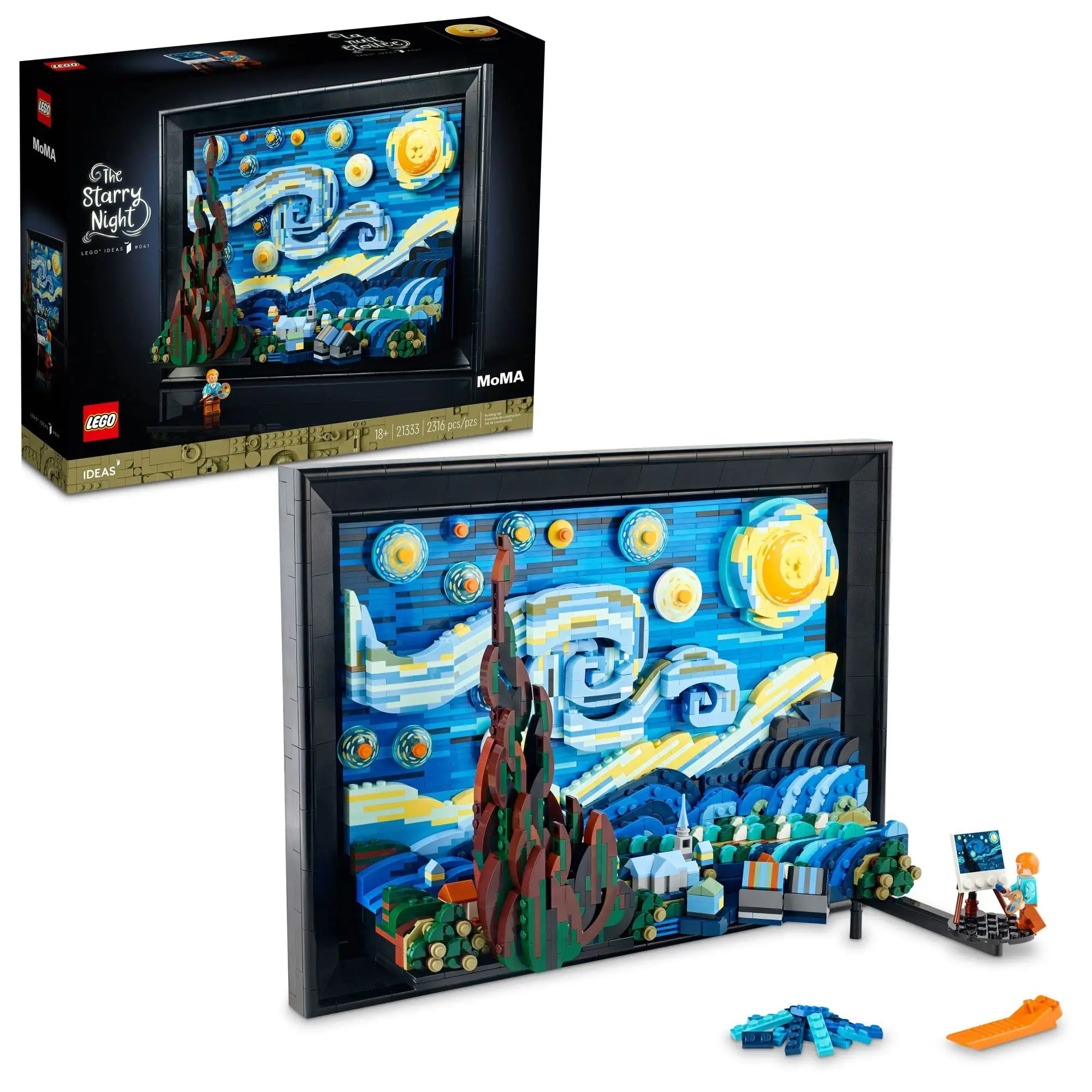 LEGO D2C-21333 Van Gogh cielo stellato pittura a olio Building Blocks ornamenti artistici Set di giocattoli da costruzione, decorazione della stanza