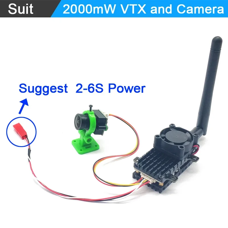 Over 2Km Range 5.8Ghz 2W FPV Wireless Transmitter 2000MW 48CH Video AV Audio Sender and 2.8mm CMOS 1000TVL camera for RC Drone