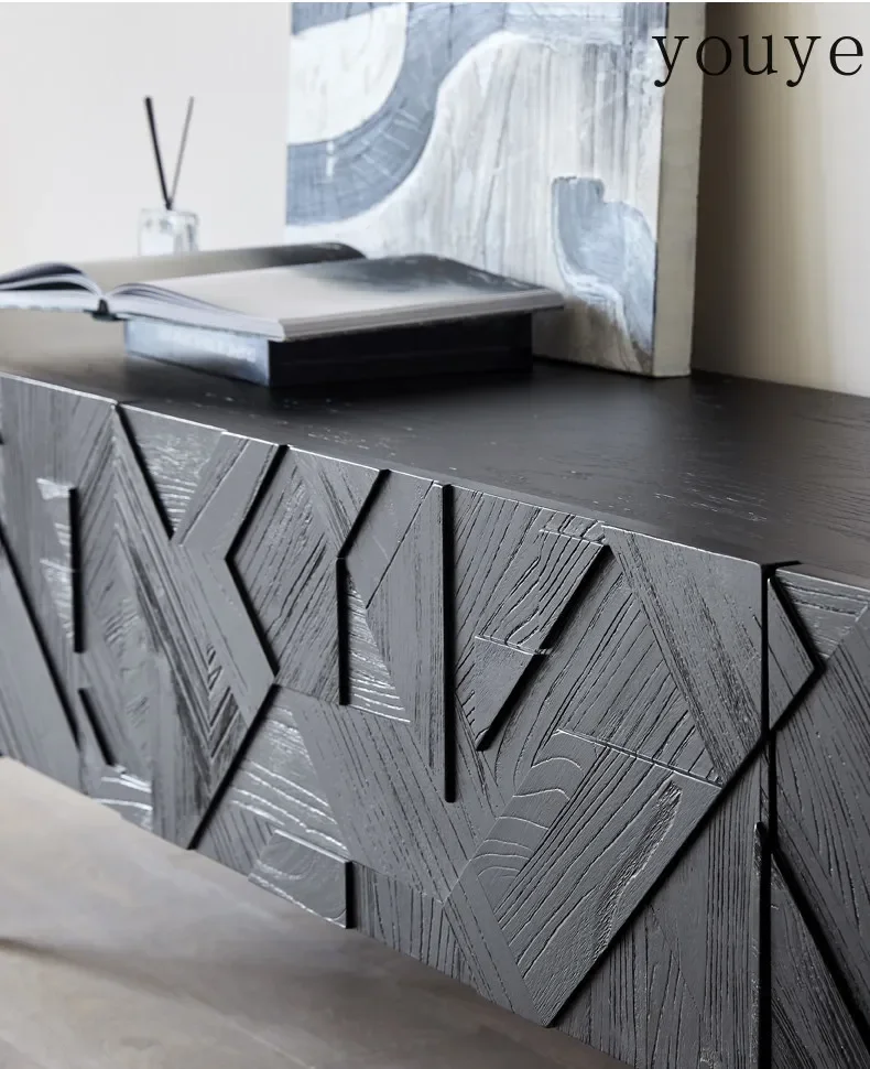 X32 Nordic Expression Handmade Geometric Engraving Floor TV Cabinet Original Designer High Sense Audio-visual Cabinet