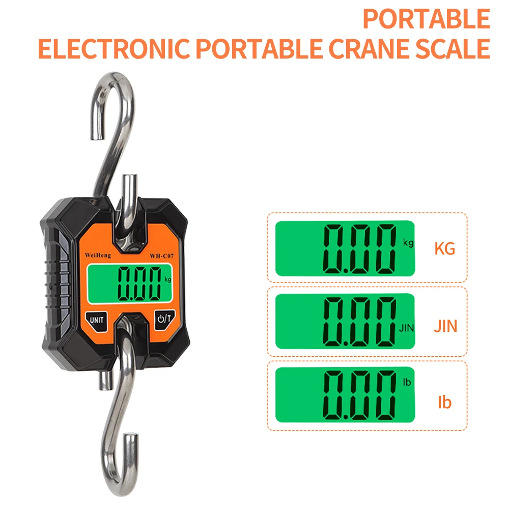 100/200 Kg Crane Scale Digital Portable Precise Measurement Fish Hook Electronic Weighing Luggage Scale LCD Digital Display