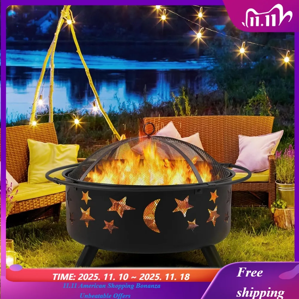

Fire Pit 30in Fire Pits for Outside Wood Burning Outdoor Fireplace with Spark Screen, Poker for Bonfire Patio Backyard