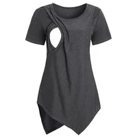 Women Blouse Maternity Casual Soft  Nursing Tops T-shirt Summer Short Sleeve Pregnant Clothes Nursing Breastfeeding 2