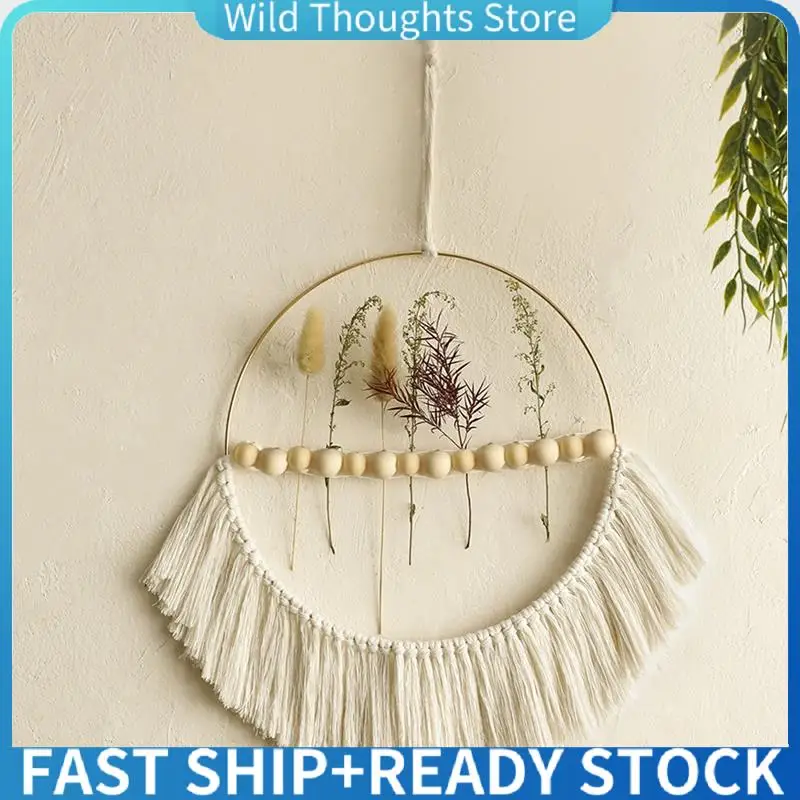 

Bohemian Wooden Bead Cotton Rope Pendant Woven Tassel Round Wall Pendant Home Bedroom Decoration-[Qahk]