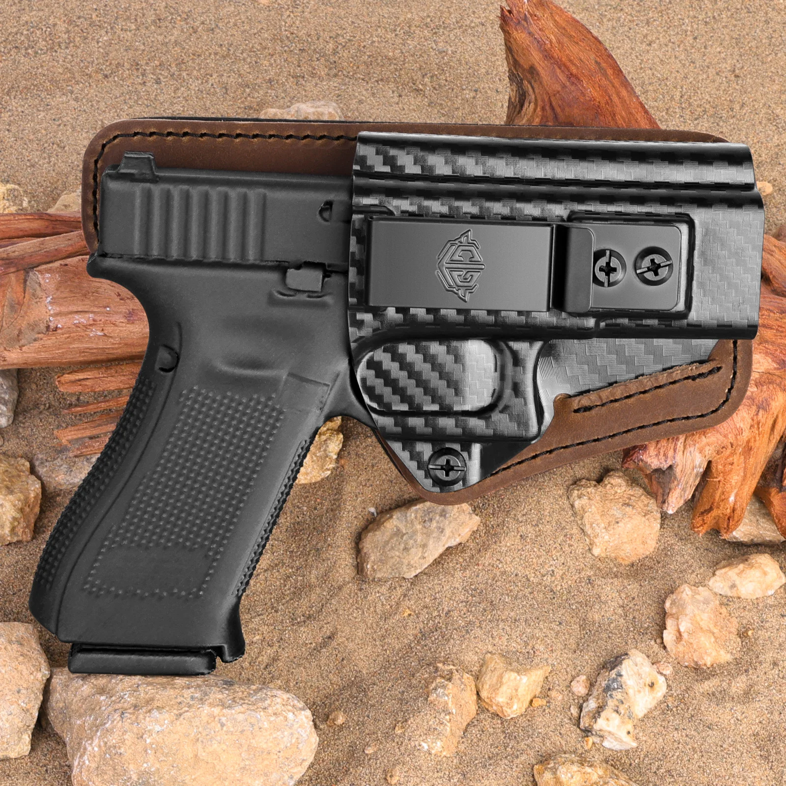 Kydex IWB Holster for Glock 19 19X Gen G44/45 G23/32  Adjustable Retention Premium Leather Back Inside Waistband Concealed Carry - view 3