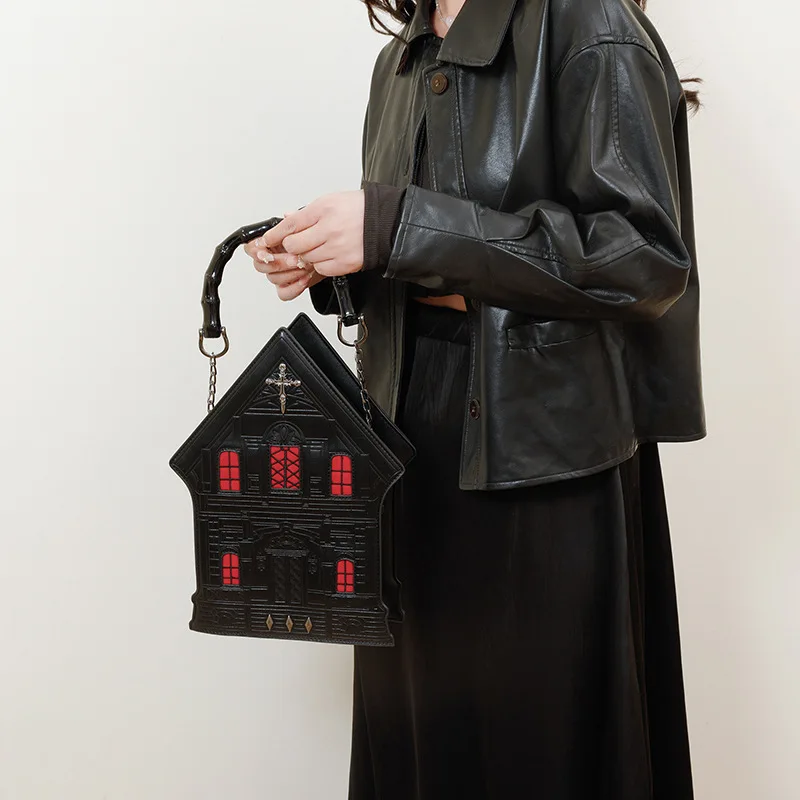 

Creative Crossbody Bag for Women 2025 New Fashion Rivet Shoulder Bag Gothic Crossbody House Shape Bag Halloween Gifts